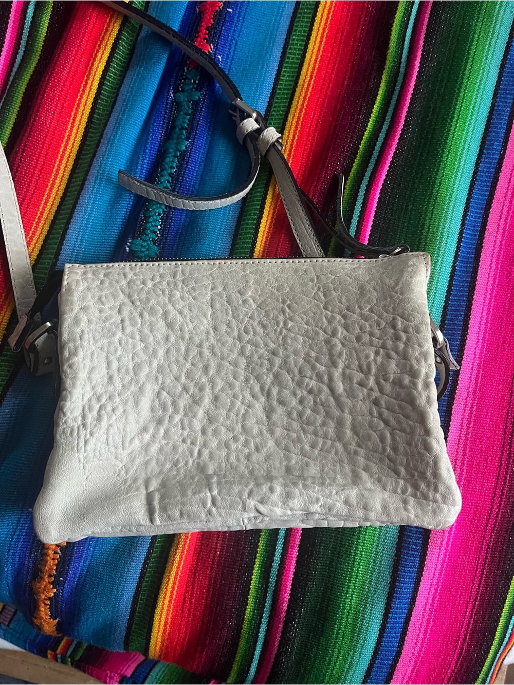 Leather Crossbody Bag in Light Gray